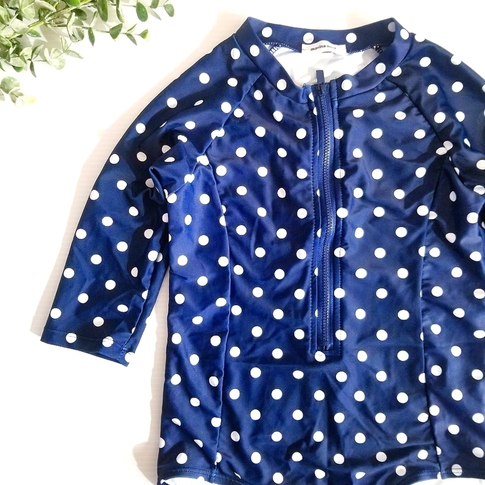 MARINA WEST Girls Kids Navy White Polka Dot Rashguard Zip Style Swim One piece - Picture 4 of 9